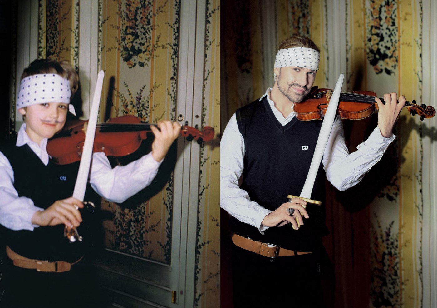 David Garrett – Kindheitsfoto und Rekonstruktion nebeneinander